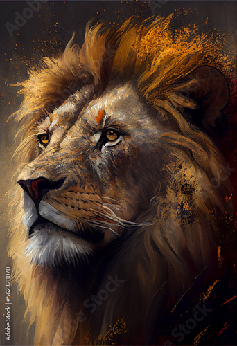 Generative Ai  Art painting style of a lion in the sun.