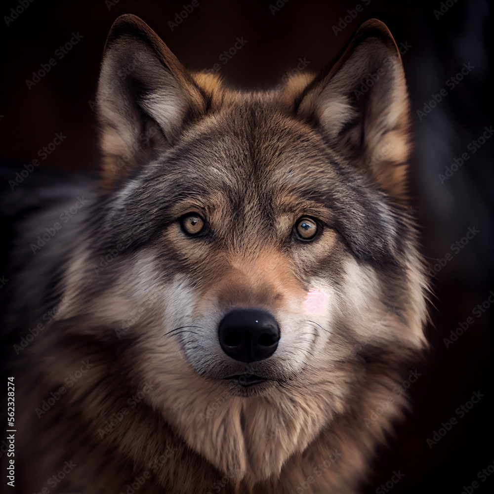 Portrait of a wolf. Generative Ai.