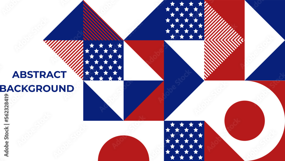 Abstract pattern, background of geometric shapes with space for text. USA colors. Happy President's Day. Template for background, invitations, greetings, web. Abstract pattern, background of geometric shapes with space for text. USA colors. Happy President's Day. Template for background, invitations, greetings, web.