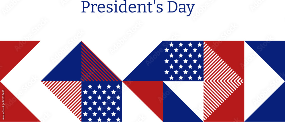 Abstract pattern, background of geometric shapes with space for text. USA colors. Happy President's Day. Template for background, invitations, greetings, web.