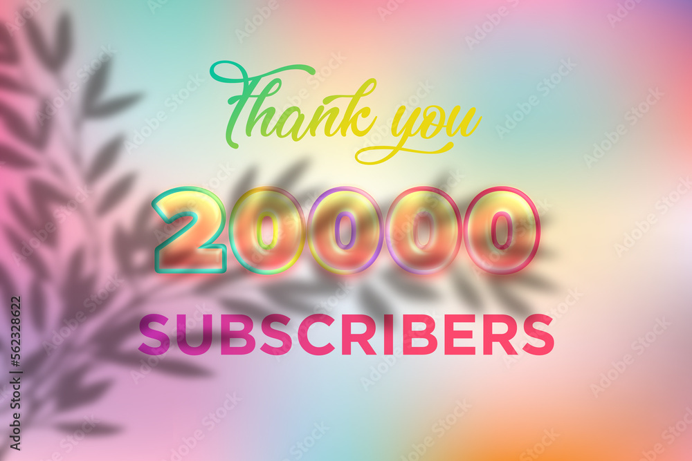 20000 subscribers celebration greeting banner with Candy color Design