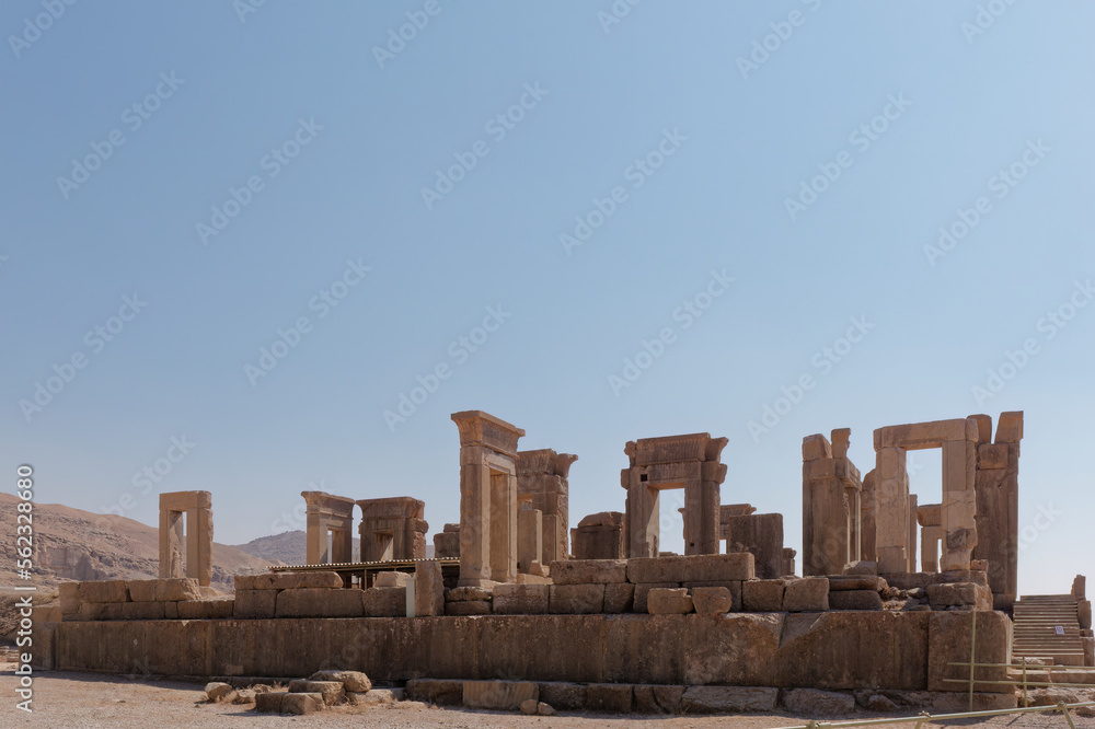 View of the ruins of Tachara Palace in the ancient city of Persepolis in Shiraz, Iran
