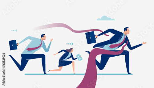 Goal. The Winner. The fastest businessman tearing the finish line. Concept business illustration 