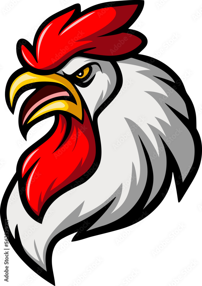 Angry rooster head mascot character