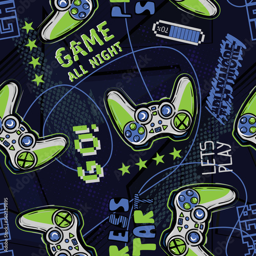 Seamless bright pattern with joysticks. gaming cool print for boys and girls. Suitable for textiles, sportswear, web
