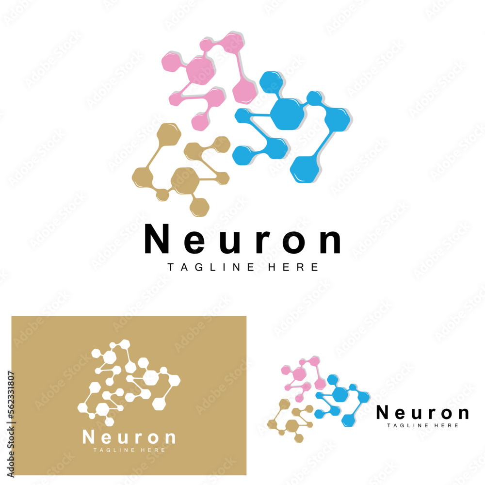 Neuron Logo Design Vector nerve cell illustration Molecular DNA health brand