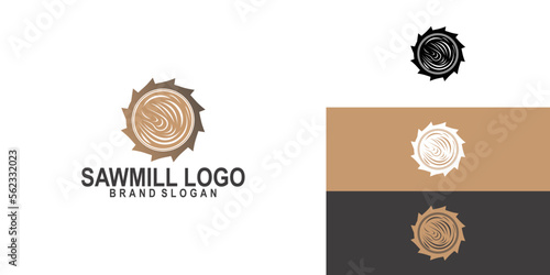 Saw mill logo design with creative element concept Premium Vector