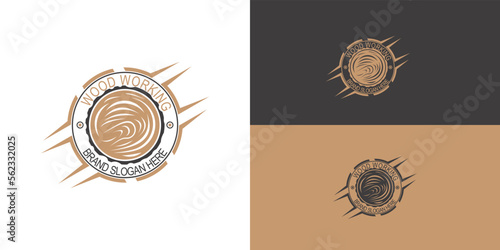 Wooden logo design with creative abstract concept Premium Vector