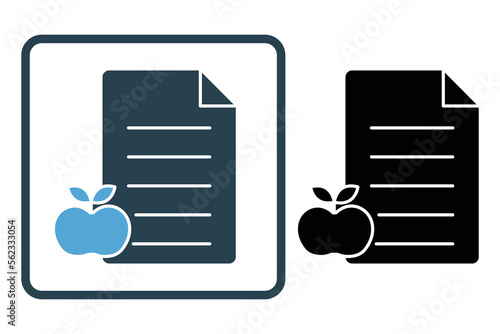 Diet icon illustration. paper icon with apple. icon related to lifestyle. Solid icon style. Simple vector design editable