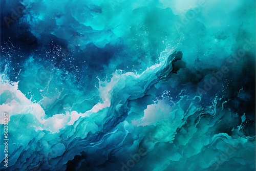 Colorful wallpaper with texture, watercolor and smoky technique teal