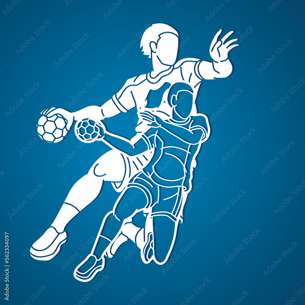 Handball Sport Male and Female Players Team Mix Action Cartoon Graphic Vector Handball Sport Male and Female Players Team Mix Action Cartoon Graphic Vector