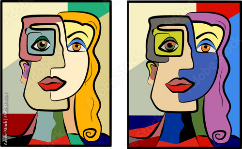 Colorful background, cubism art style,abstract portrait, 2 color variant