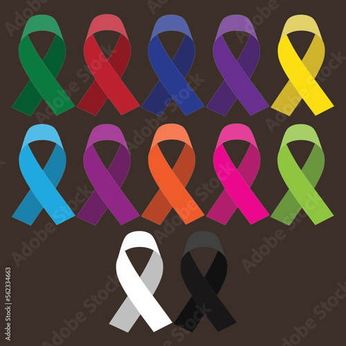 Multicolored awareness ribbon set