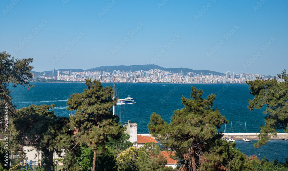 Panoramic view of the Marmara Sea from the motor ship and Istanbul from the Adalar Islands
