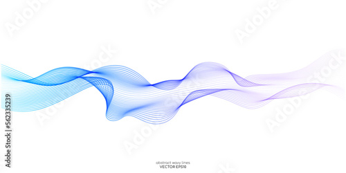 Vector wave lines smooth curve flowing dynamic colorful gradient blue purple pink isolated on white background for concept of technology, digital, communication, science, music