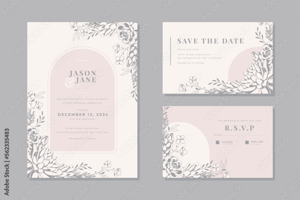 aesthetic minimalist floral design wedding invitation template vector