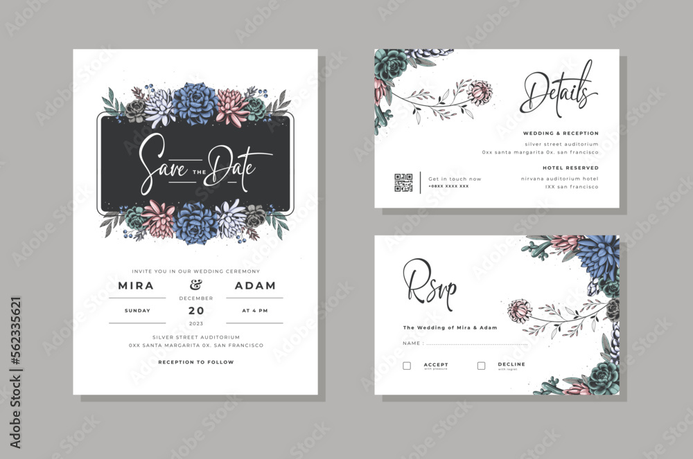beautiful wedding invitation with flower design template vector