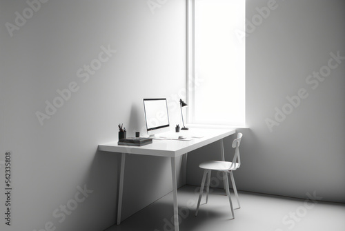Minimal cozy home work space for work at home interior decoration inspire background. Graphic design illustration generative ai. © ant