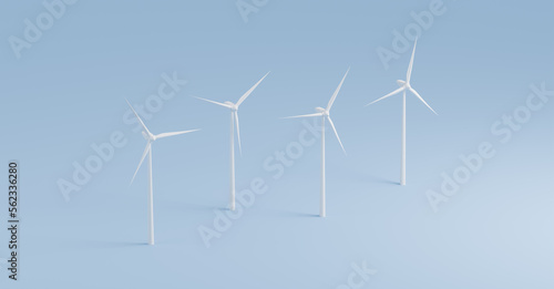 3D Wind turbine eco technology concept, renewable green energy generate from alternative electric source, Innovative windmill sustainable development background 3D rendering © ZETHA_WORK