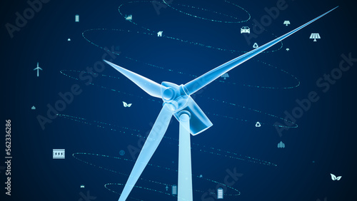 Wind turbine eco technology concept with green environment icon, renewable energy generate from alternative electric source, Innovative windmill sustainable development background 3D illustration © ZETHA_WORK