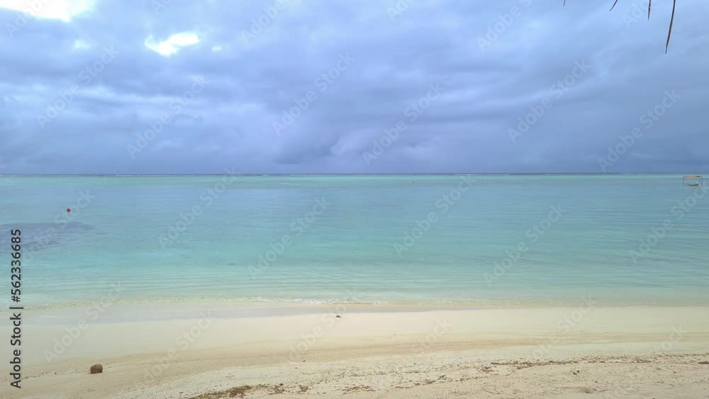 Luxury Tropical Resort Island, Beach and Sea View From Terrace of Bungalow on Cloudy Day, Panorama Luxury Tropical Resort Island, Beach and Sea View From Terrace of Bungalow on Cloudy Day, Panorama