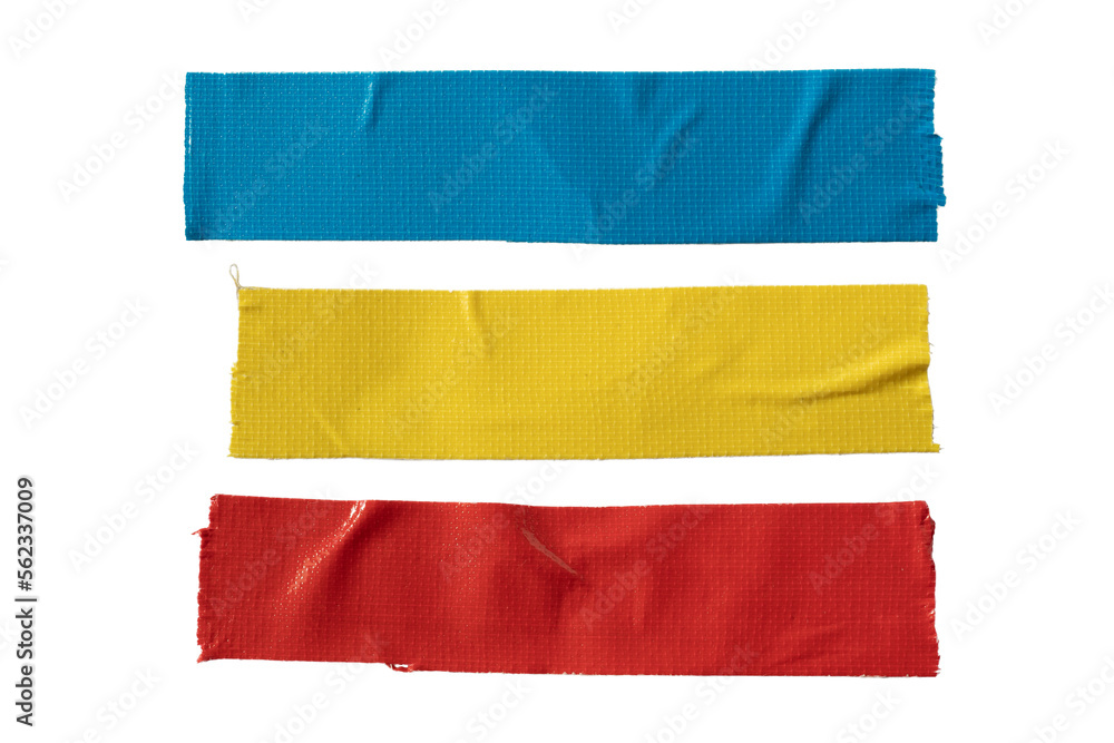 Blue, yellow and red cloth tape - obrazy, fototapety, plakaty 