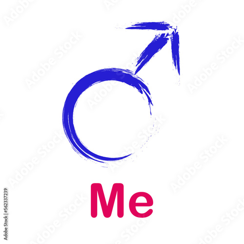 Male symbol in pink and blue lettering. Male gender symbol. Grunge style icon. For room or toilet pointers