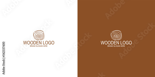 Wooden logo design with creative element premium vector
