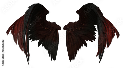 Fototapeta Naklejka Na Ścianę i Meble -  3D Rendered Black-Red Fantasy Angel Wings Isolated On Transparent Background - 3D Illustration