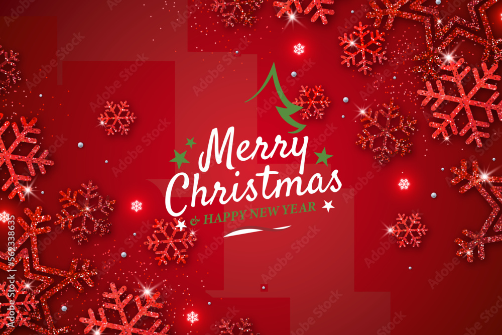 Merry christmas greeting card with red snowflakes background Merry christmas greeting card with red snowflakes background