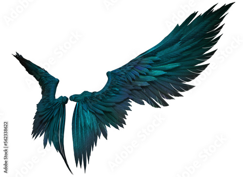 3D Rendered Blue-Green Fantasy Angel Wings Isolated On Transparent Background - 3D Illustration © diversepixel