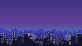 Panoramic silhouette of the city at night with tall buildings and beautiful blue clouds view
