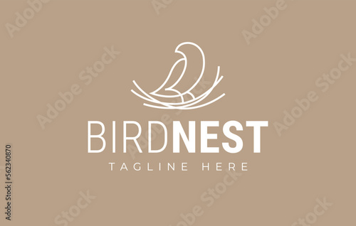 Swallow Nest Logo Design. Bird Nest Line Art Vector Illustration. 