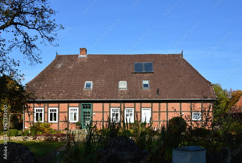 Historical Building in Autumn in the Village Düshorn, Walsrode, Lower Saxony