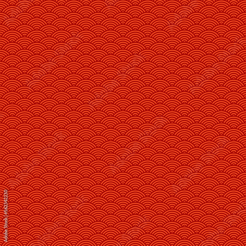 Chinese style seamless pattern on red background. Traditional oriental wavy ornament. Vector