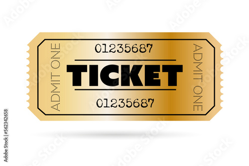 Vector ticket for Cinema, theater, concert, movie, performance, party, event festival. Realistic gold vip ticket template