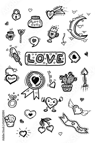 set doodle hearts love element  hand drawn sketch vector