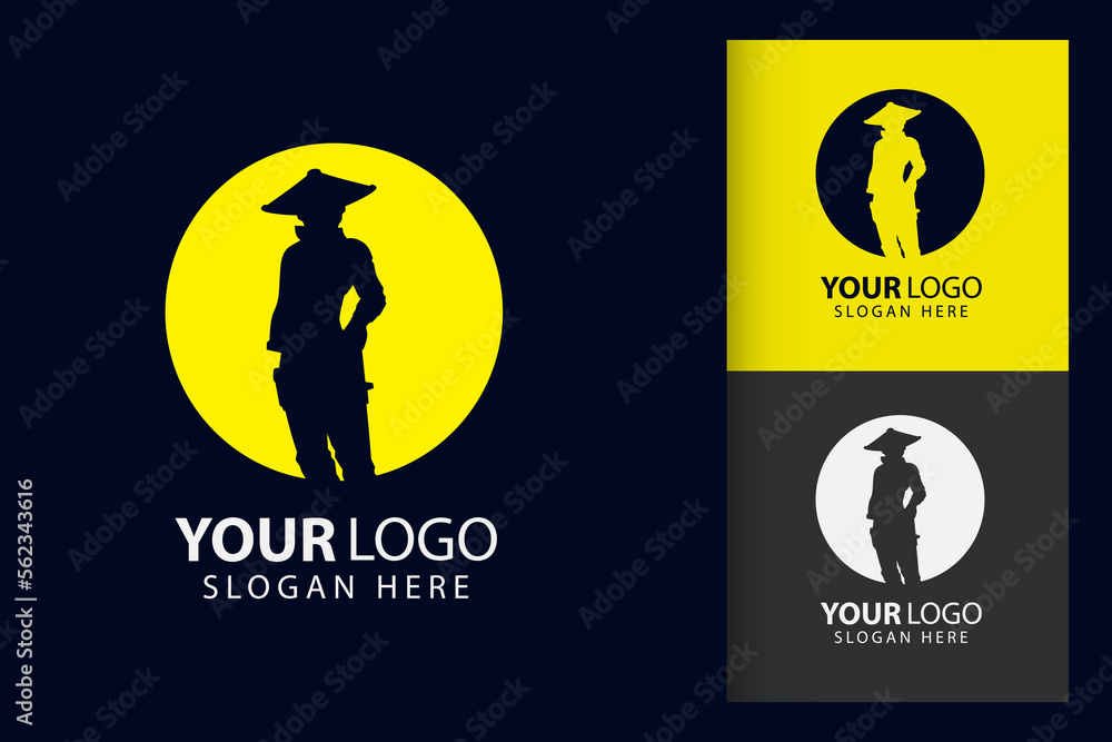 Samurai man logo in cyberpunk. Colorful symbol template design with soft background. Abstract vector branding. Samurai man logo in cyberpunk. Colorful symbol template design with soft background. Abstract vector branding.