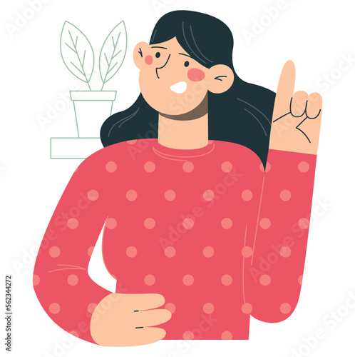 Woman who pays attention to something. Flat vector minimalist illustrations of free time spending and hobbies