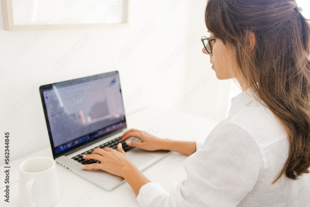 Remote Work Woman Typing on Laptop Working from Home Remote Work Woman Typing on Laptop Working from Home