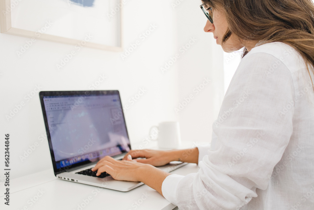 Remote Work Woman Typing on Laptop Working from Home Remote Work Woman Typing on Laptop Working from Home