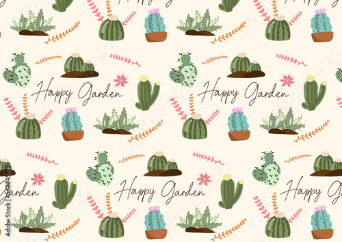 Hand drawn color cactus garden illustration. © Jiffystudio