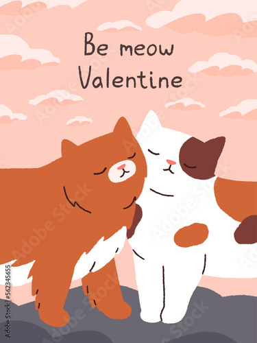 Saint Valentine's day postcard with cute cats, love couple. 14 February, roma...