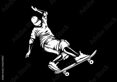 Skateboarder isolated vector illustration. Skateboarding sport theme. Skateboarder black and white logo.