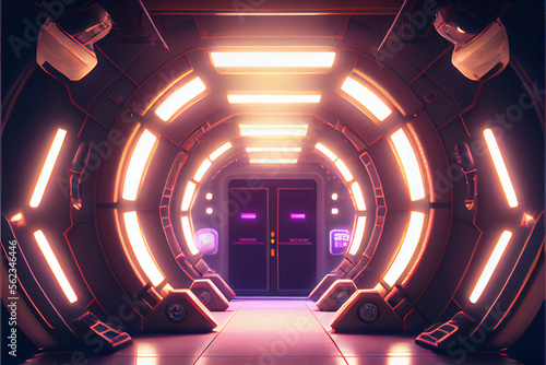 Fototapeta Naklejka Na Ścianę i Meble -  Scifi. Inside of a futuristic space station