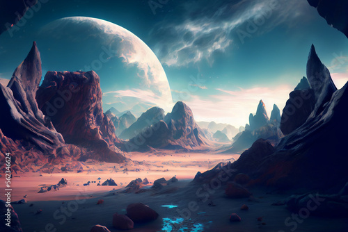 Sci-fi Background  alien planet in a different Galaxy
