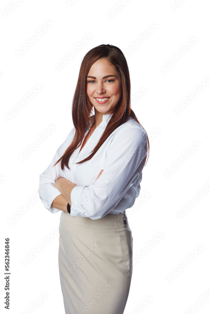 Business woman, portrait and success with career goals, motivation for leadership isolated on white background. Happy, empowerment and vision, mindset and professional mission with growth development Business woman, portrait and success with career goals, motivation for leadership isolated on white background. Happy, empowerment and vision, mindset and professional mission with growth development