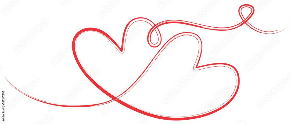 A simple line drawing of hearts on an isolated white background for Valentine’s Day