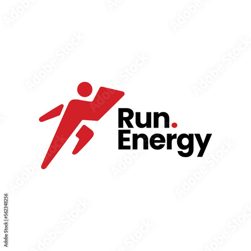 run running energy thunder bolt people sport logo vector icon illustration