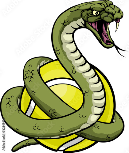 A snake with a tennis ball sports team animal cartoon mascot
